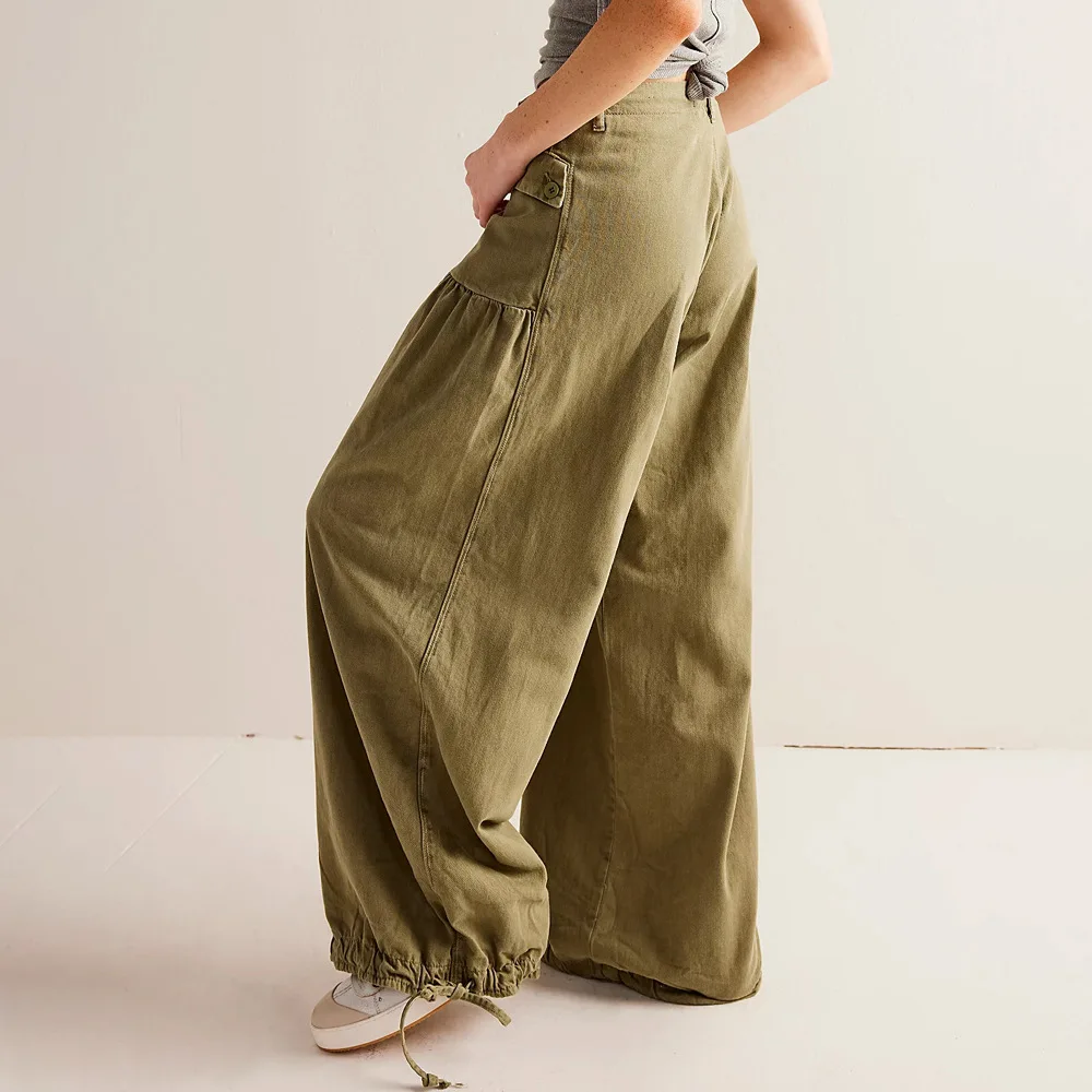 New Women Washed Pleated Mid-waist Jeans Four Seasons Fashion Loose Straight Jeans Casual Wide-leg Lotus Pants Female Streetwear