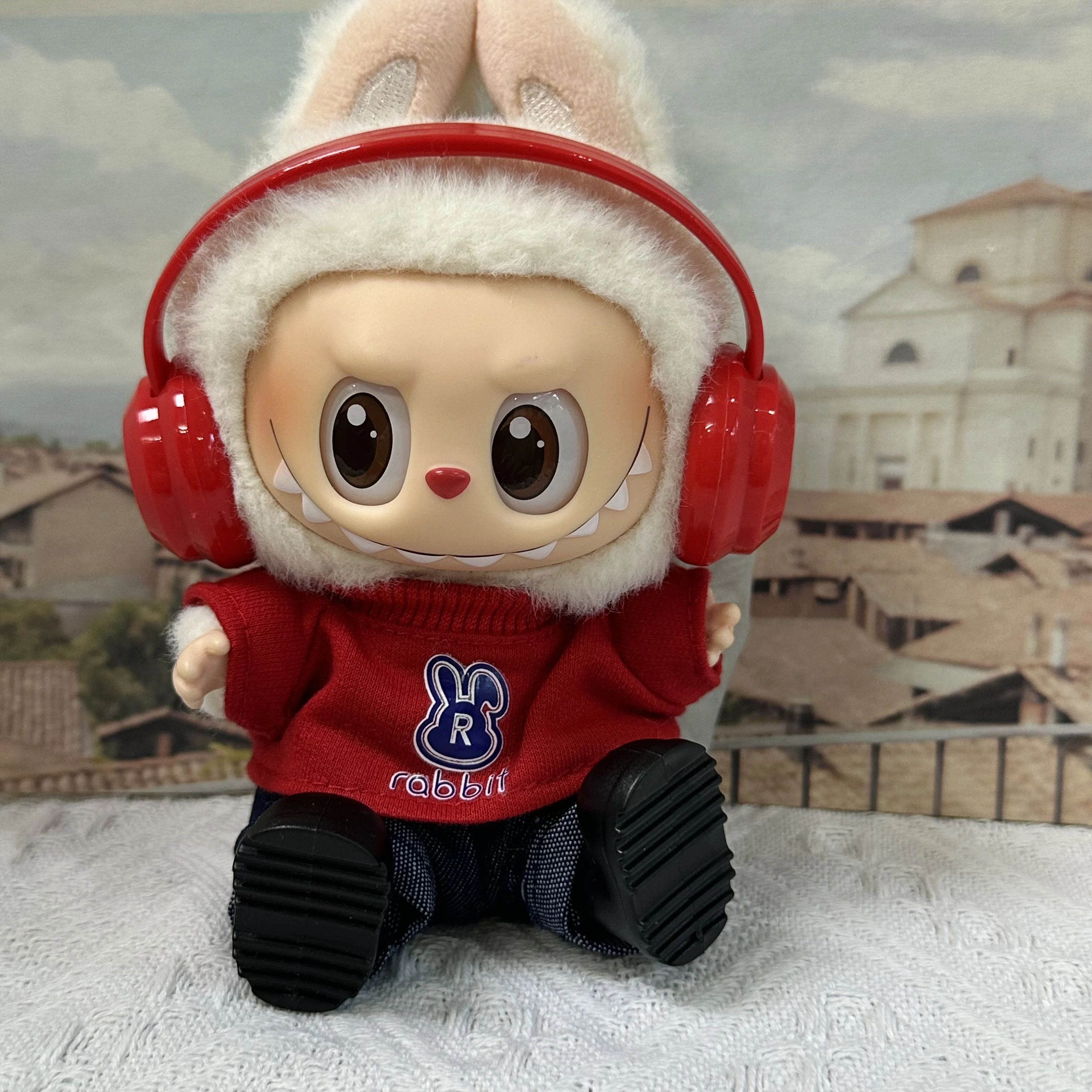 Labub v1v2v3gift용 인기 레드 토끼 티셔츠 세트 캐주얼 탑