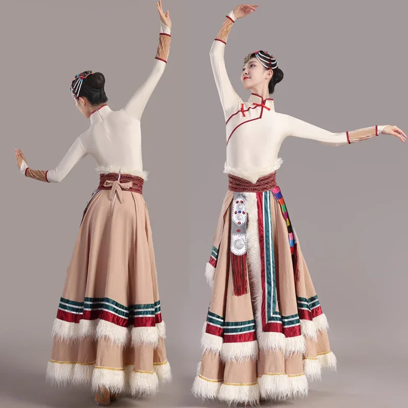 Tradycyjne tybetańskie stroje taneczne Mongolska sukienka taneczna na festiwal sceniczny Tybetański strój Długie spódnice Nowoczesna sukienka z dużym zamachem