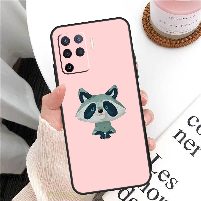 카툰 너구리 귀여운 케이스 (Oppo A38 A80 A60 A40 A78 A18 A98 A58 A96 A76 A16 A94 A74 A54 A15 A17 A57 A77 A5 Pro 용)