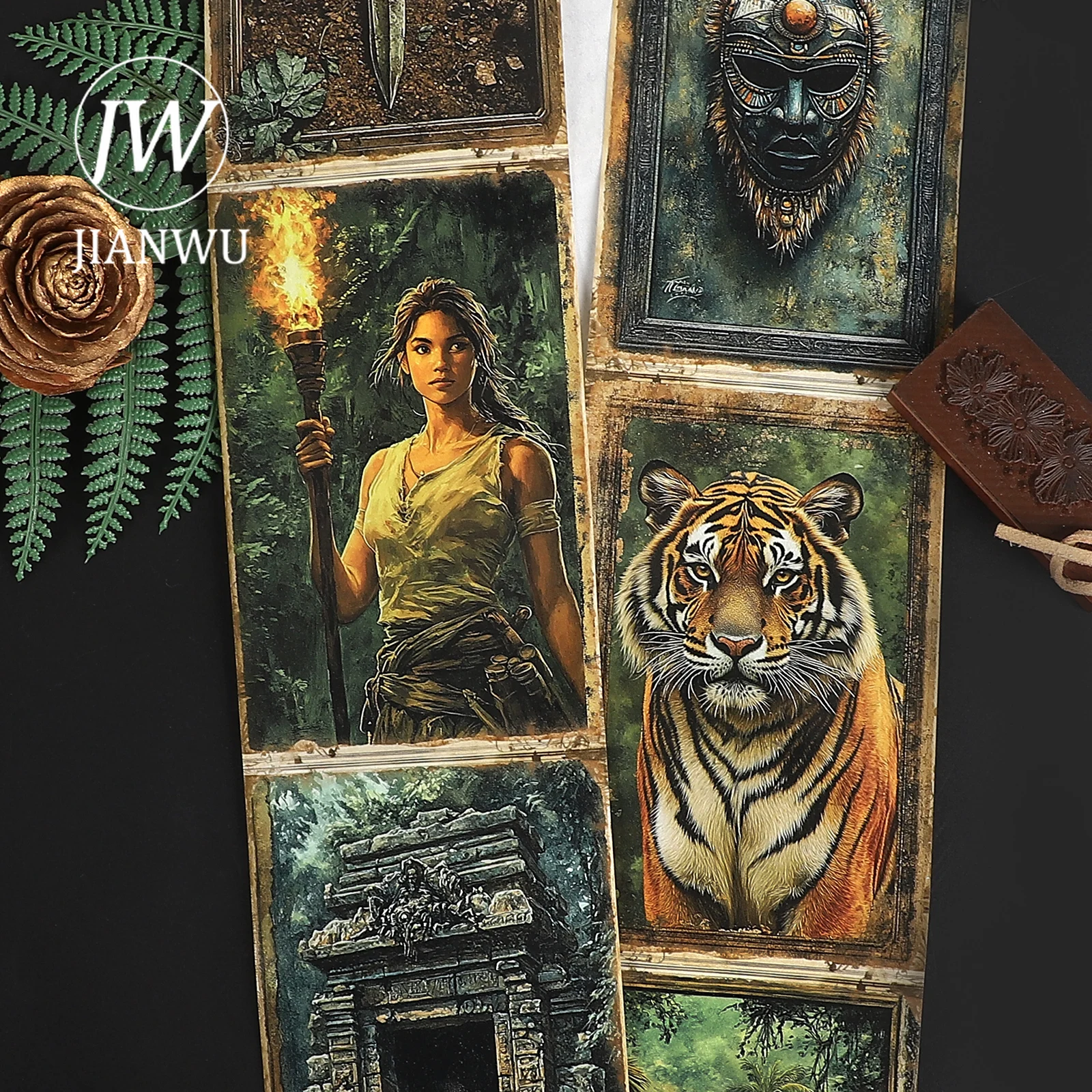 

JIANWU 80mm*205cmVintage Jungle Forest Explorer Character Landscape Material Collage Washi Tape Creative DIY Journal Stationery