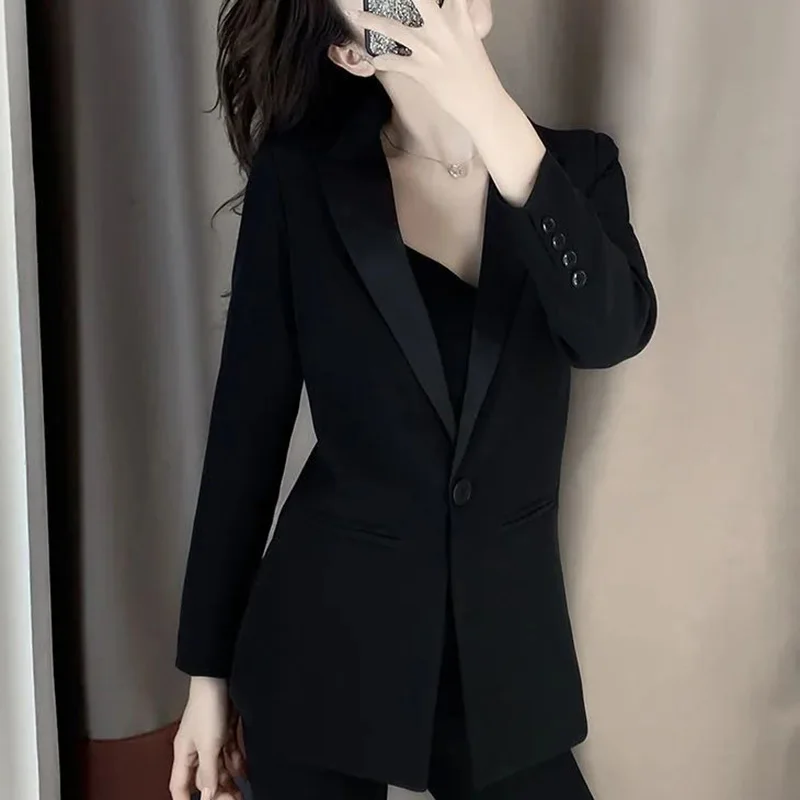 Imagem -04 - Blazer Solto Monocromático Feminino com Bolsos Roupa Casual Que Combina com Tudo Tops de Escritório Moda Coreana Novo Outono 2023