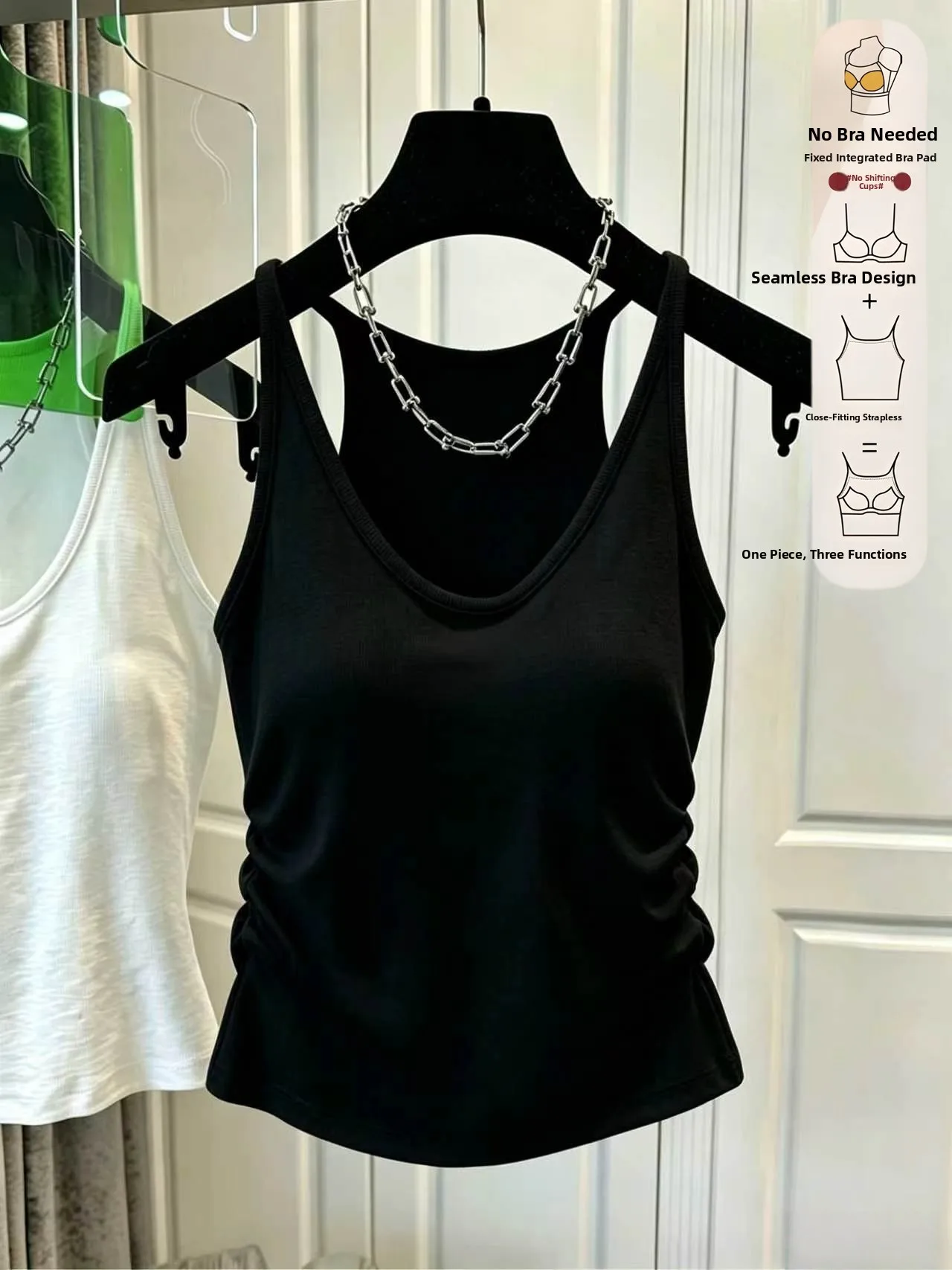 Women's Cotton Blend Tank Top with Chest Pad Belted Waist Slimming Innerwear Outerwear Beautiful Back Base Shirt