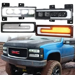 1Set LED Headlight with White Welcome DRL Turn Signal Fit 1988-1998 Chevy GMC C/K 1500 2500 3500 Suburban Silverado Tahoe Yukon