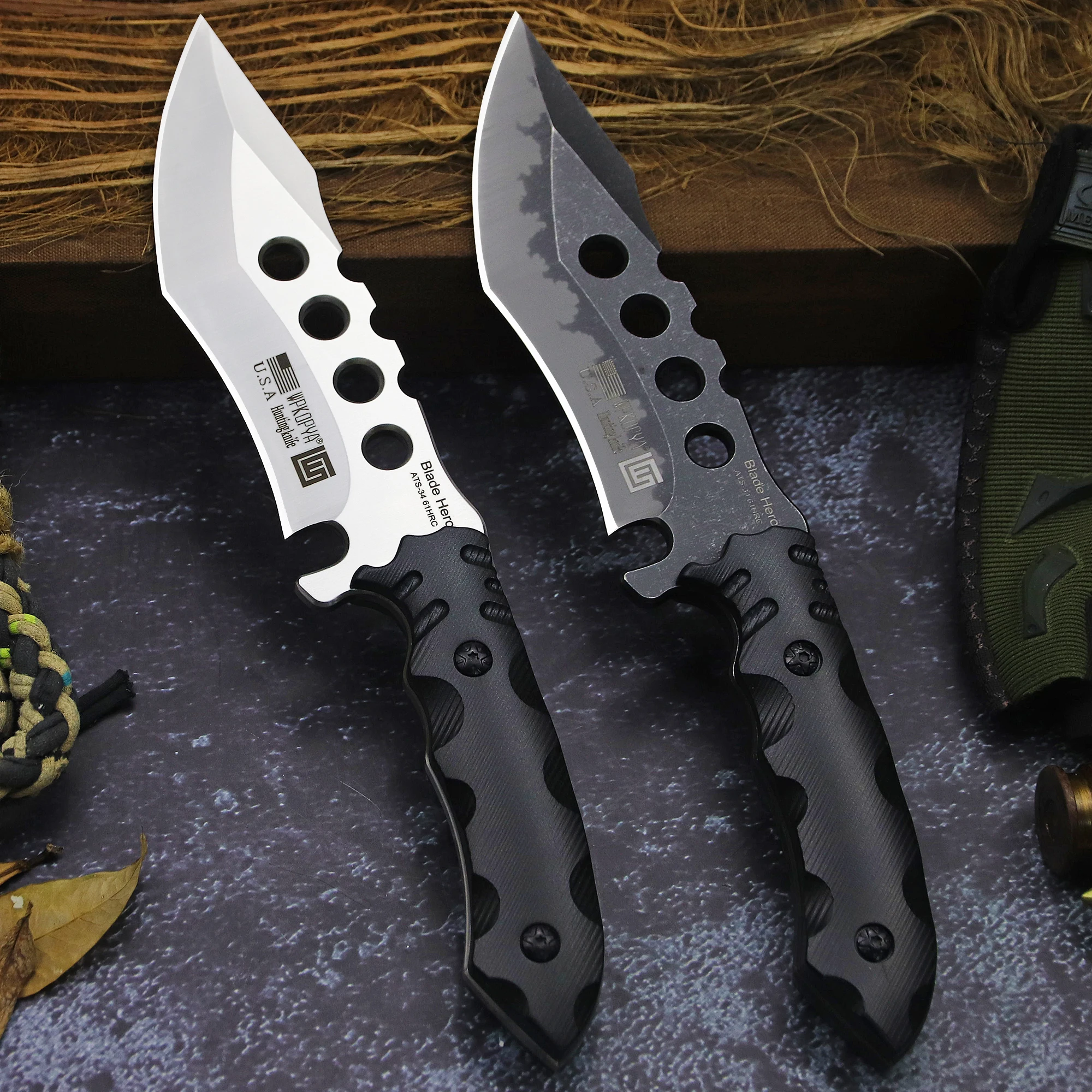 WPKOPYA USA high-end Tang style outdoor hunting knife, jungle adventure survival knife, camping EDC tool knife