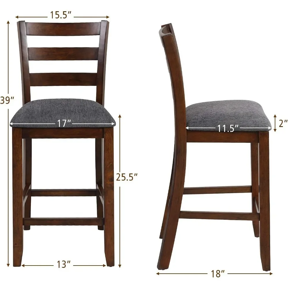 Comptoir de piste de bar avec dossier, chaises de bar, chaises de salle à manger, pieds en caoutchouc, coussin en tissu, recommandé, 25.5 po