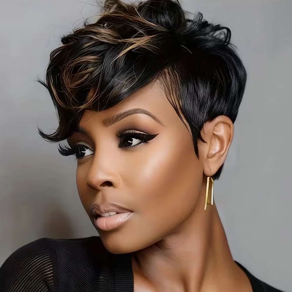 

Женский элегантный короткий прямой парик-боб из натуральных волос, омбре, медово-коричневый с мелированием, 150% плотность