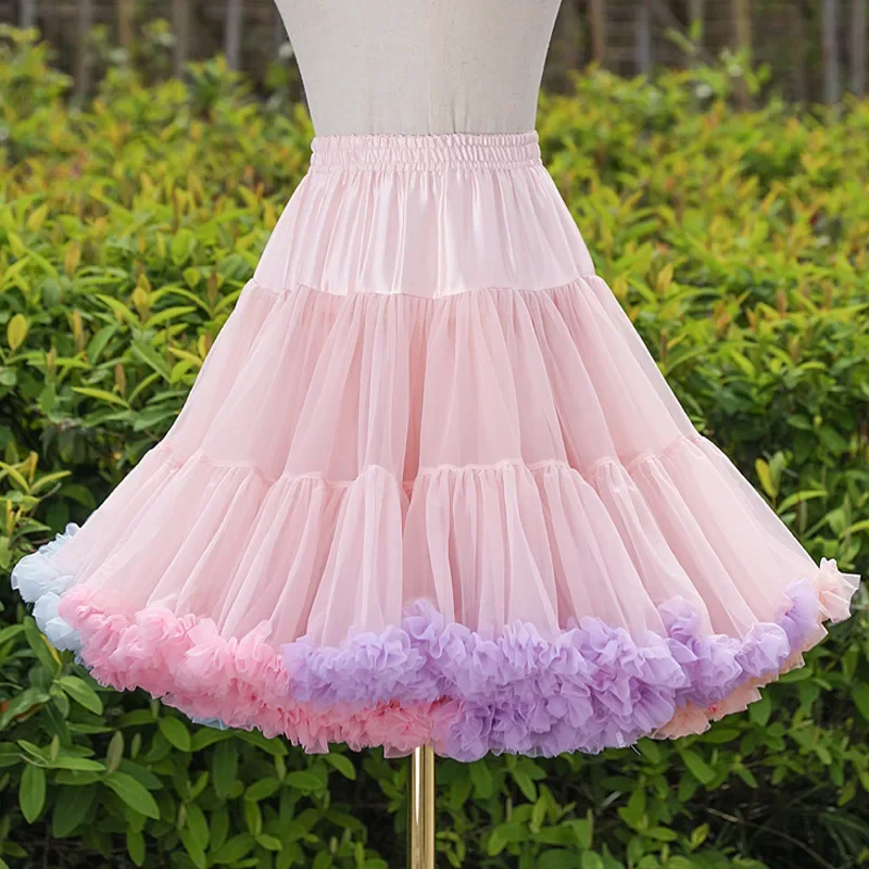 Womens Elastic Waist Puffy Tulle Petticoat Rainbow Cloud Short Tutu Skirt Princess Ballet Dance Pettiskirts Lolita Cosplay