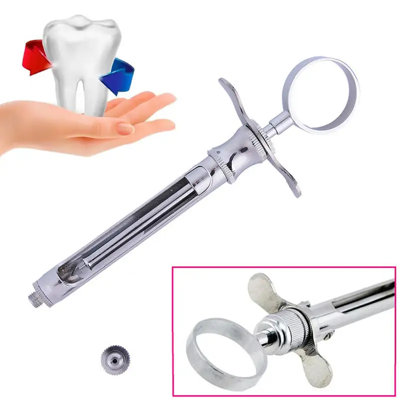1Set Dental 1.8ML Injection Syringe Hook-headed Sharp Head Stainless Steel Dental Aspirating Syringe Surgical Instrument