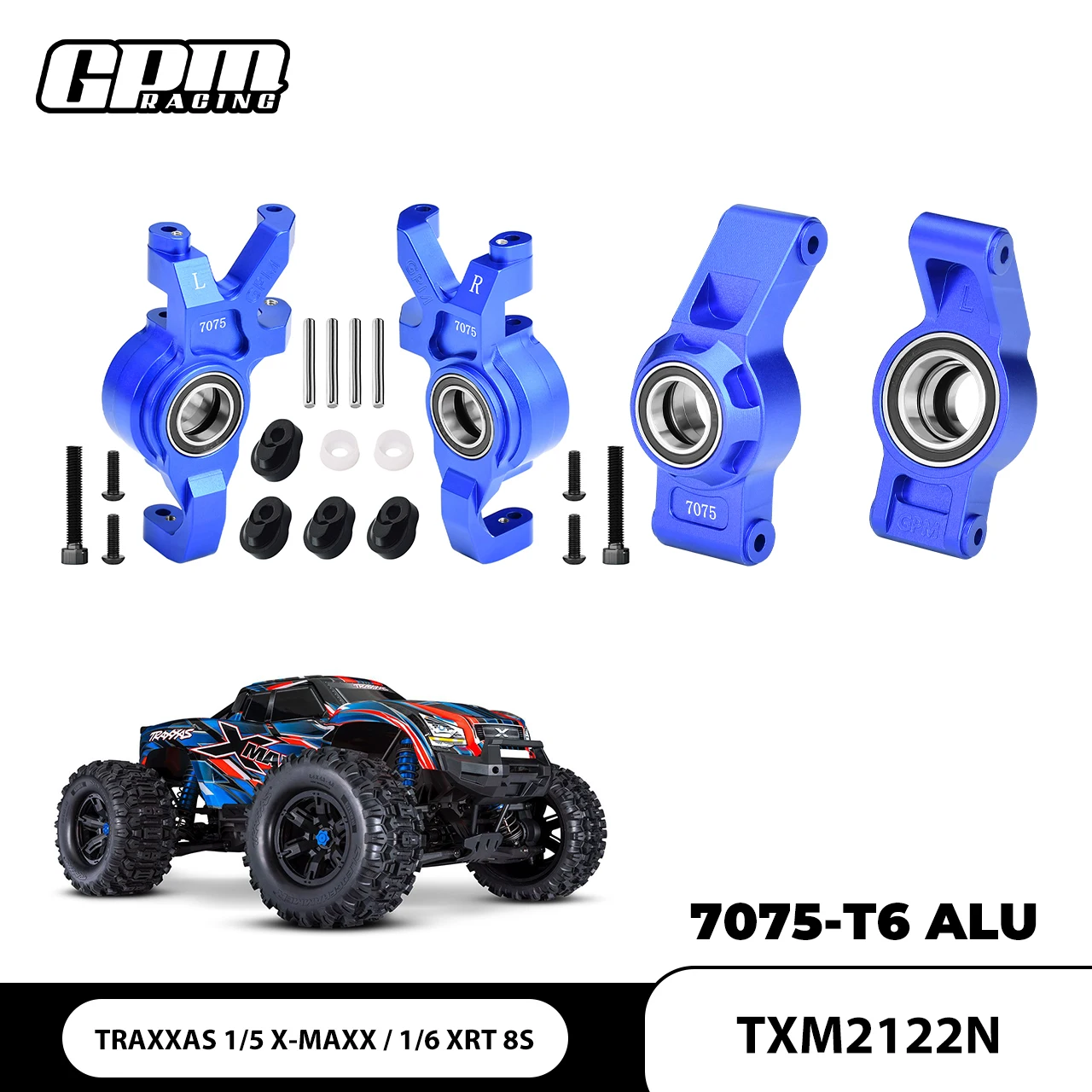 GPM 7075 Alu Front Steering Block & Rear Hub Stub Axle Carriers Kit X-Maxx XRT 78086-4