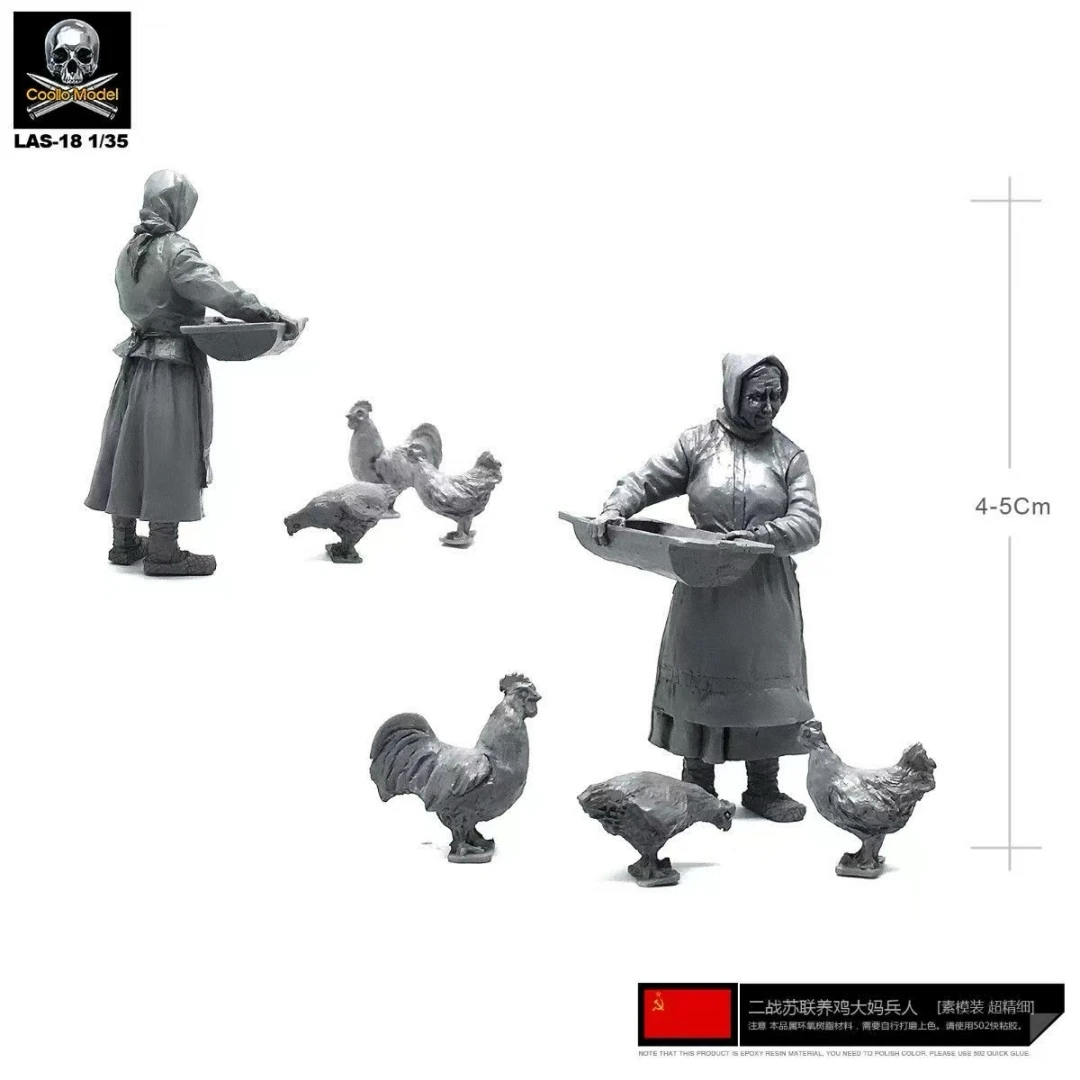 1/35 제2차 세계대전 러시아 민간인 수지 피규어 - 닭이 있는 여성 캐릭터 흰색 모델 키트, 조립되지 않은 도색되지 않은 제품