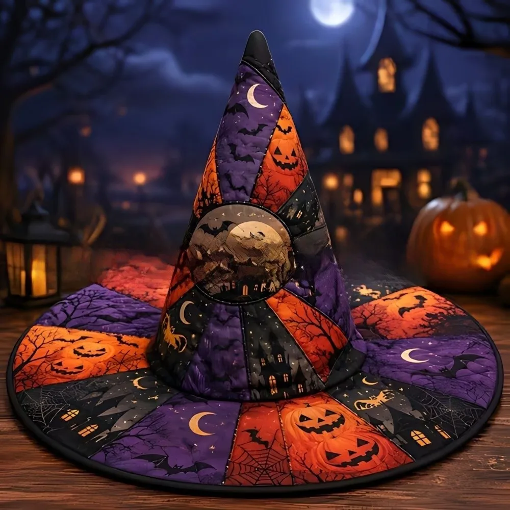 Wide Brim Halloween Witch Hat Vintage Cosplay Pointed Wizard Hat Butterfly Quilting Process Party Hat Fancy Dress