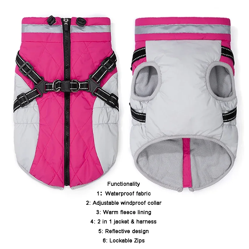 Waterproof Pet Jacket With Harness Winter Warm Dog Clothes for Small Large Dogs Labrador Coat Chihuahua French Bulldog Outfits