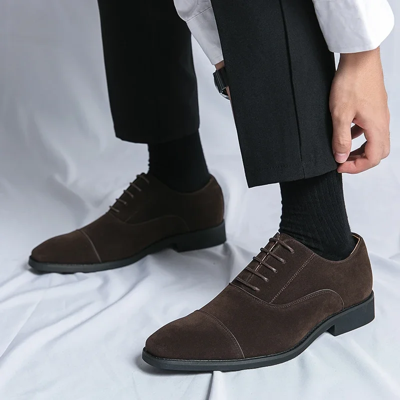 Men Derby Shoes Square Toe Lace-up Flock Business Shoes for Men with  Size 38-48 Dress Shoes Men