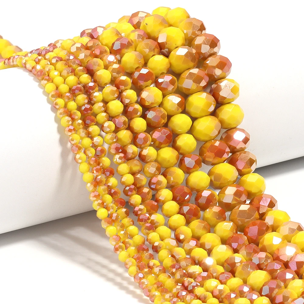 1Strand 3/4/6/8/10mm Faceted Crystal Beads Porcelain Yellow Glass Beads Loose Spacer Beads for DIY Jewelry Making Bracelet