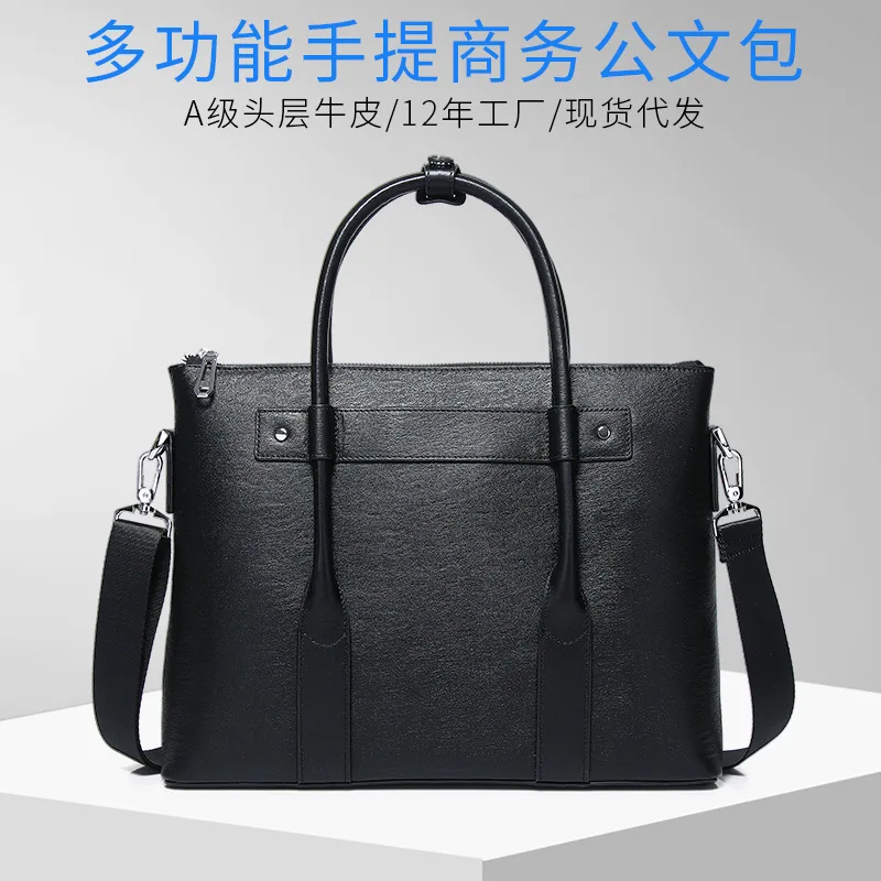 Top Layer Cowhide Genuine Leather Laptop Bag Large Capacity Wear-resistant Business Handbag Men's Briefcase High-end Feel