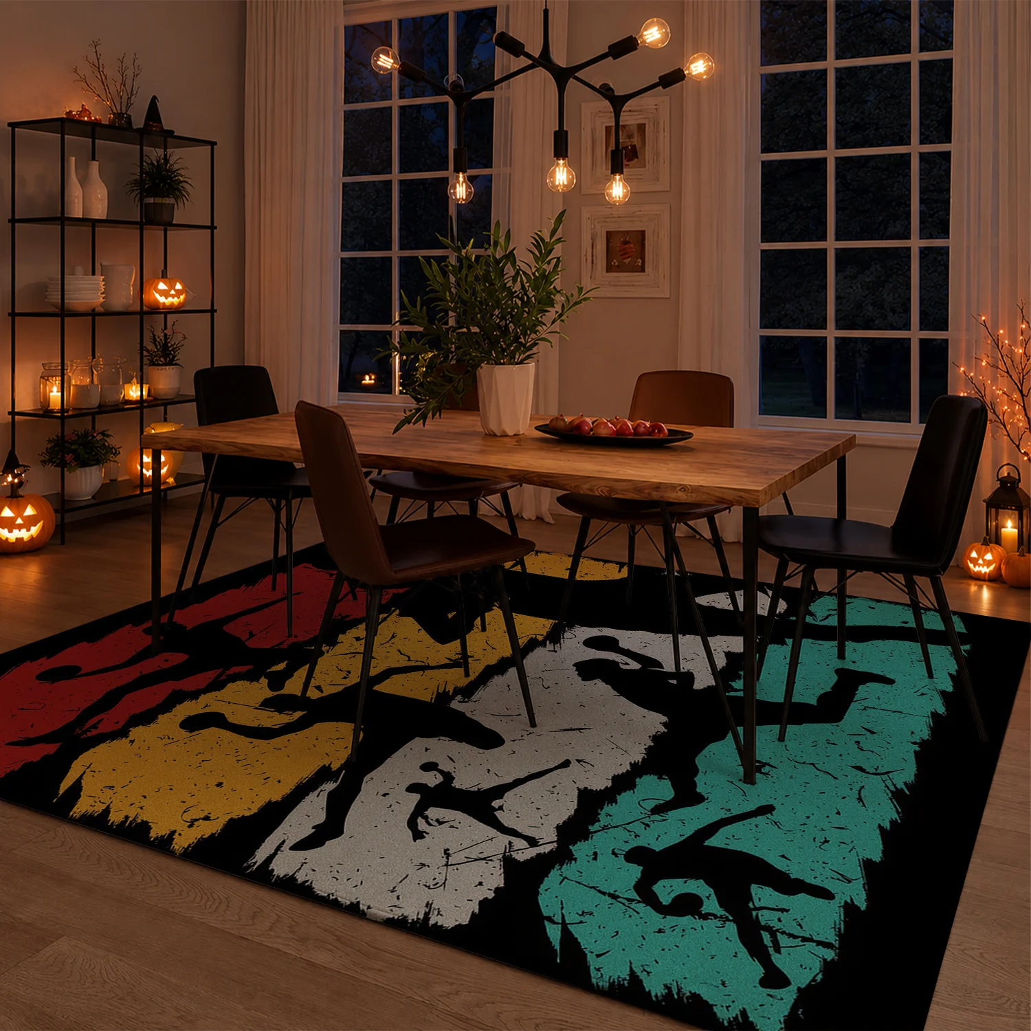 Large Indoor Area Rug Soft Velvet Low Pile, Non-Slip Dotted Backing & Machine Washable, Retro Grunge Sports Silhouette Pattern for Living Room Bedroom Entryway Floor Decor