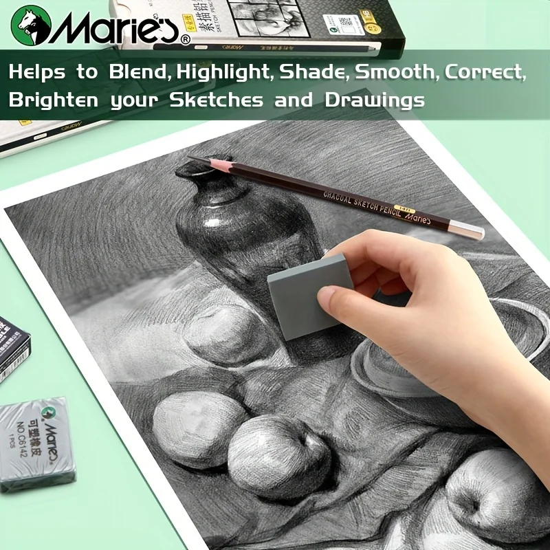 Marie\'s 2/4/6pcs Grey Plasticity Erasers Kneaded Rubber for Blend, Highlight, Shade, Smooth, Sketching, Drawing for Adults