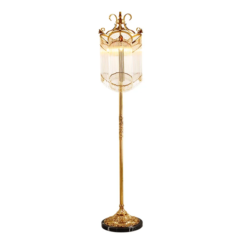 

DINGFA French Style Full Copper Floor Lamp Classical Atmosphere Living Bedroom Bedside European Retro Decorative Light