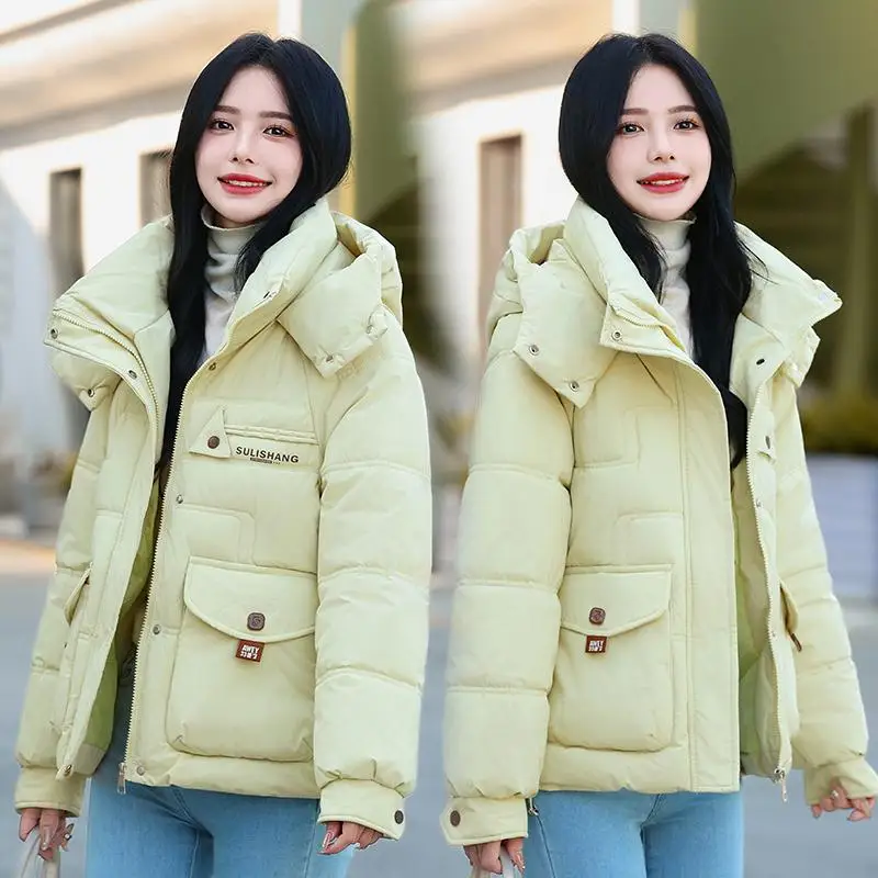 

Женское хлопковое пальто-пуховик Thiened Jaet с капюшоном, свободный крой, корейский Sle Commute Faion Long Sve ort, длина на молнии