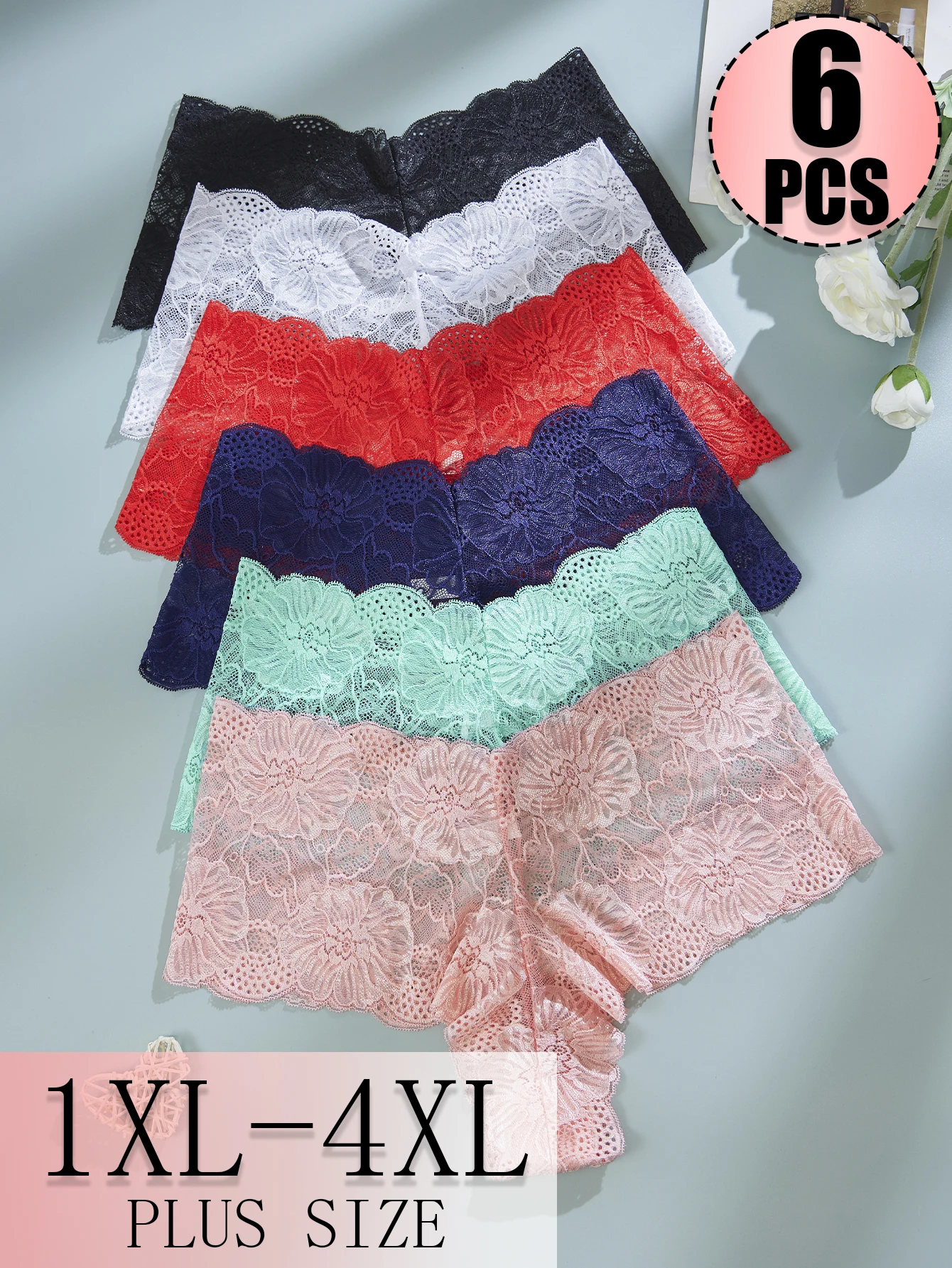 6PC Women's High-waisted, High-elastic, Fashionable And Comfortable Lace-edge Underwear With Lace Cutout Design. Women's Solid Color, Soft And Comfortable, Skin-friendly And Breathable Underwear. Elegant Women's Underwear