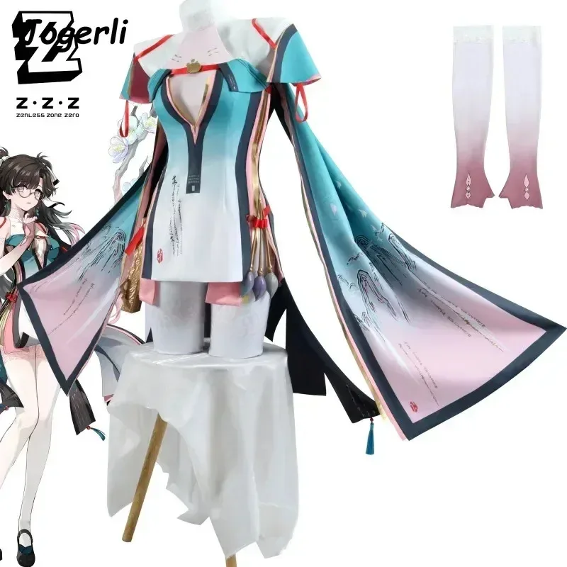 Jogerli Wuthering Waves Zhezhi أزياء تنكرية للنساء فرشاة كوس ملابس لعبة أنيمي البدلة شعر مستعار