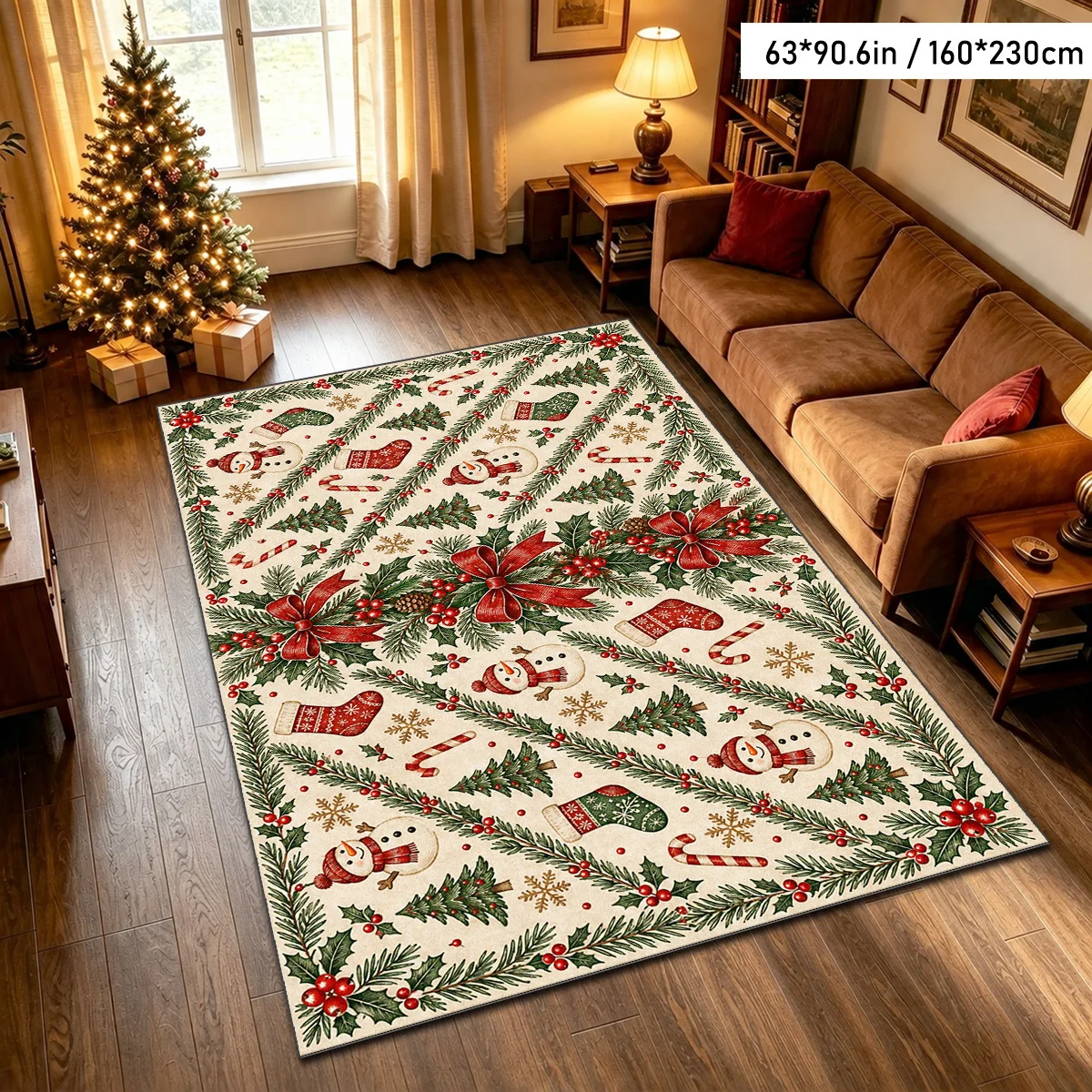 1pc Christmas Printed Area Rug, Christmas Element Pattern, Machine Washable, for Living Room, Bedroom, Balcony, Entryway, Study