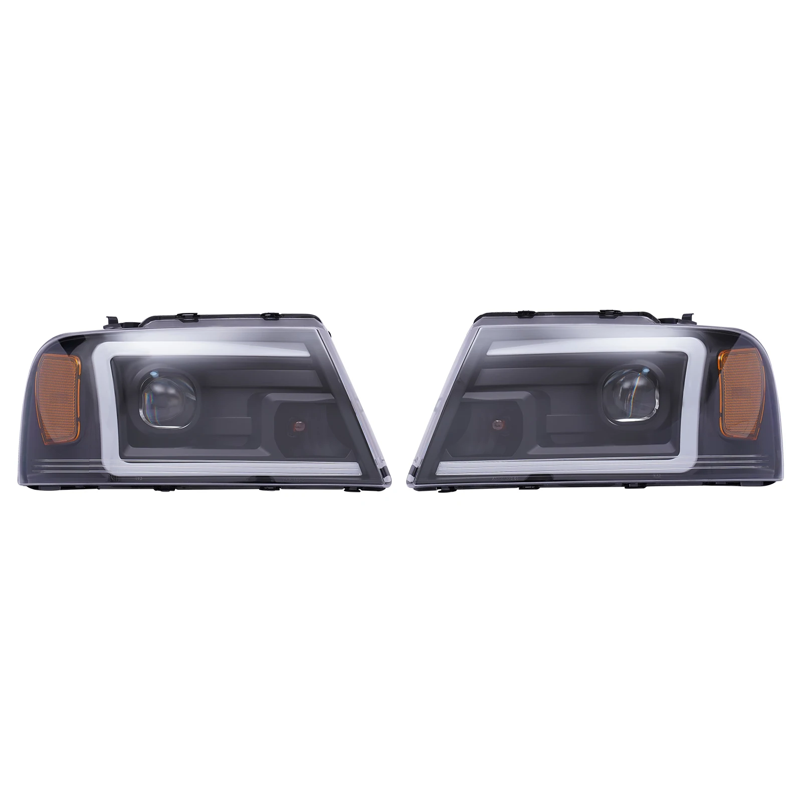 A Pair For Ford F-150 F150 Pickup 2004-2008 LED DRL Tube Projector Headlight Assembly LH&RH Front Headlamps Halogen Clear