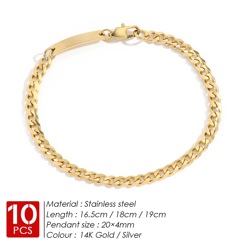 EMANCO 10PCS Stainless Steel Personalized  Curb Chain Bracelets for Women Charms Best Friend Bracelets Gifts Hot Selling