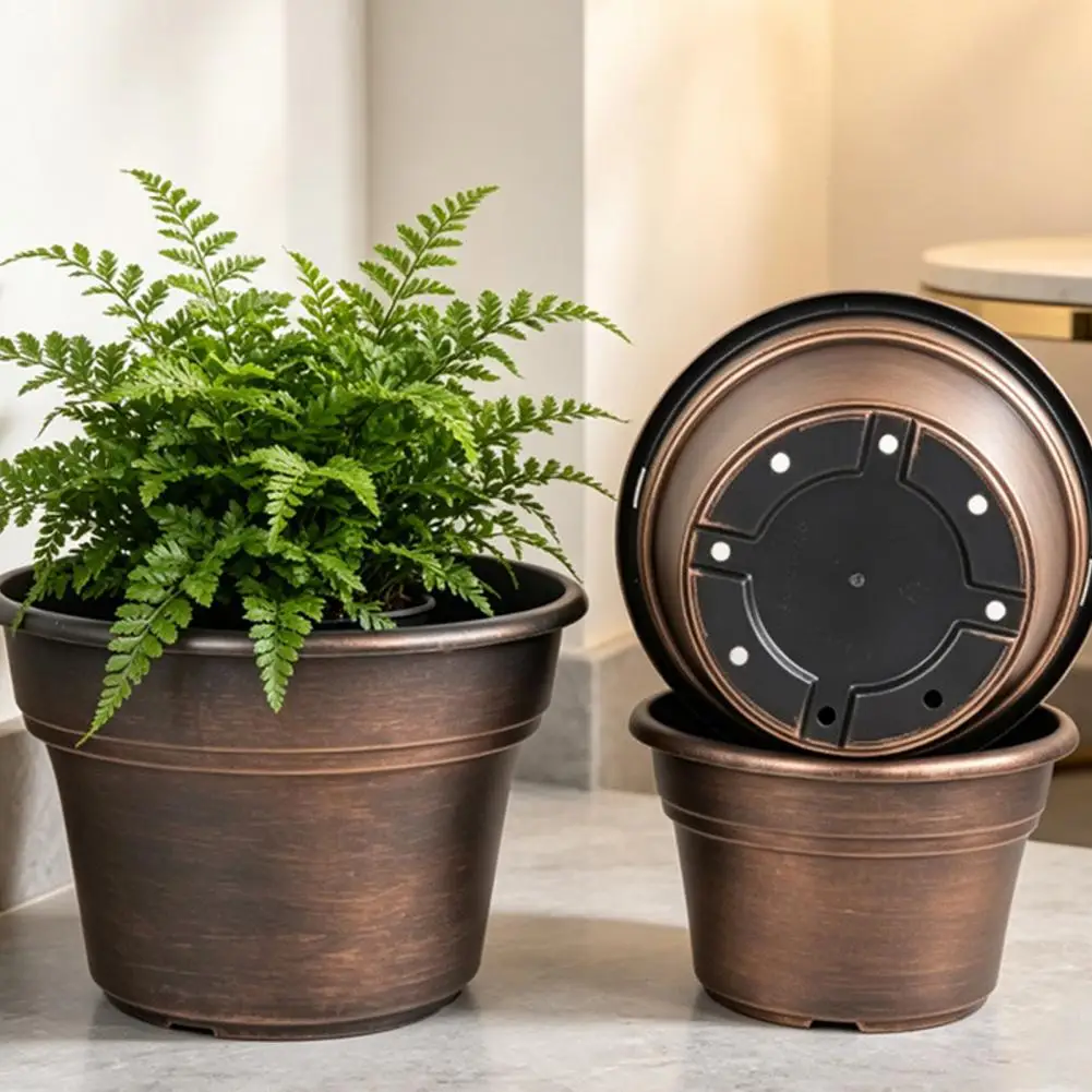 Round Resin Flower Pot Modern Decorative Planter With Saucer Drainage Hole Indoor Outdoor Garden Planter Pot For Succulents