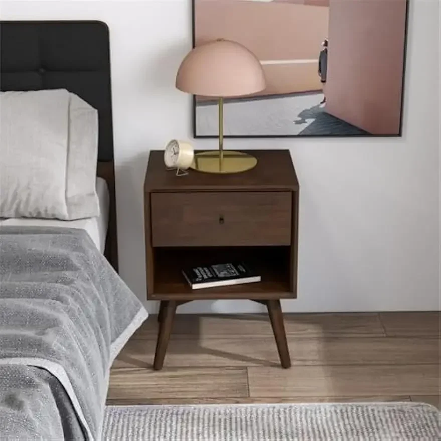 منضدة بدرج واحد من الخشب الصلب الحديث في منتصف القرن باللون الجوز، باللون البني