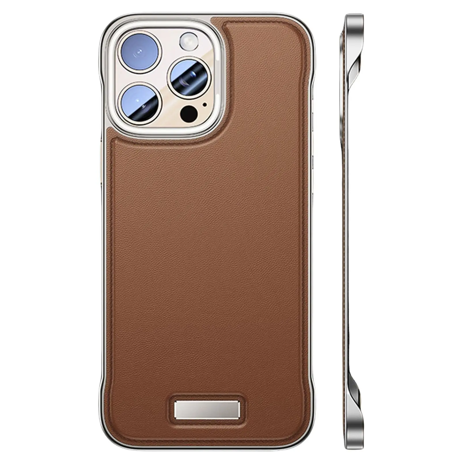 Frameless Case for iPhone 16 Pro Max/16 Pro/16, Luxury Leather Hard PC Bezel Less Design Raised Camera Protection Minimalist