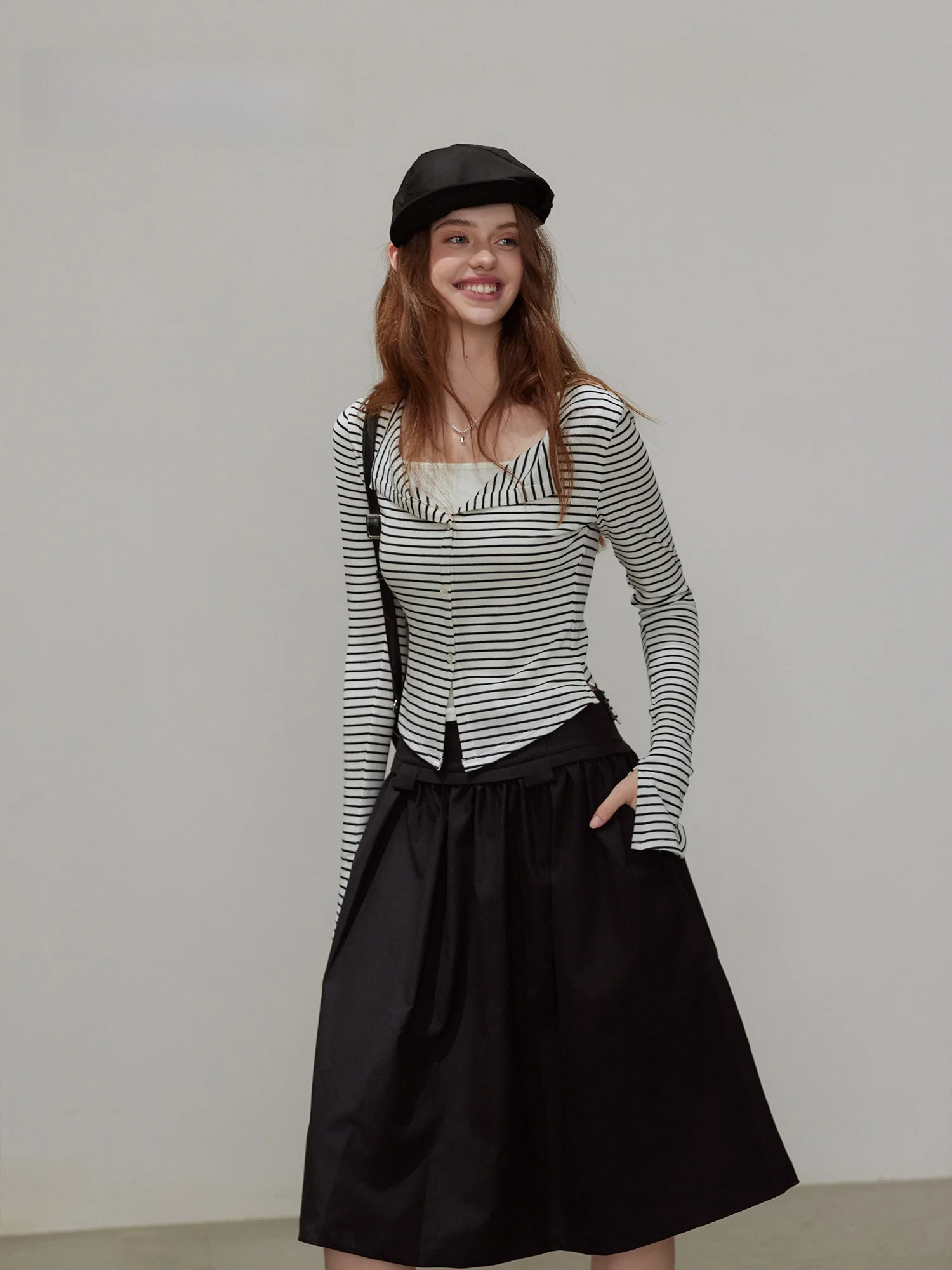 

Cindral Autumn 2025 Women's ort V-Ne Knitted Cardigan Stripe Patterned Fake Two-Piece Sle Commute-Friendly Faion