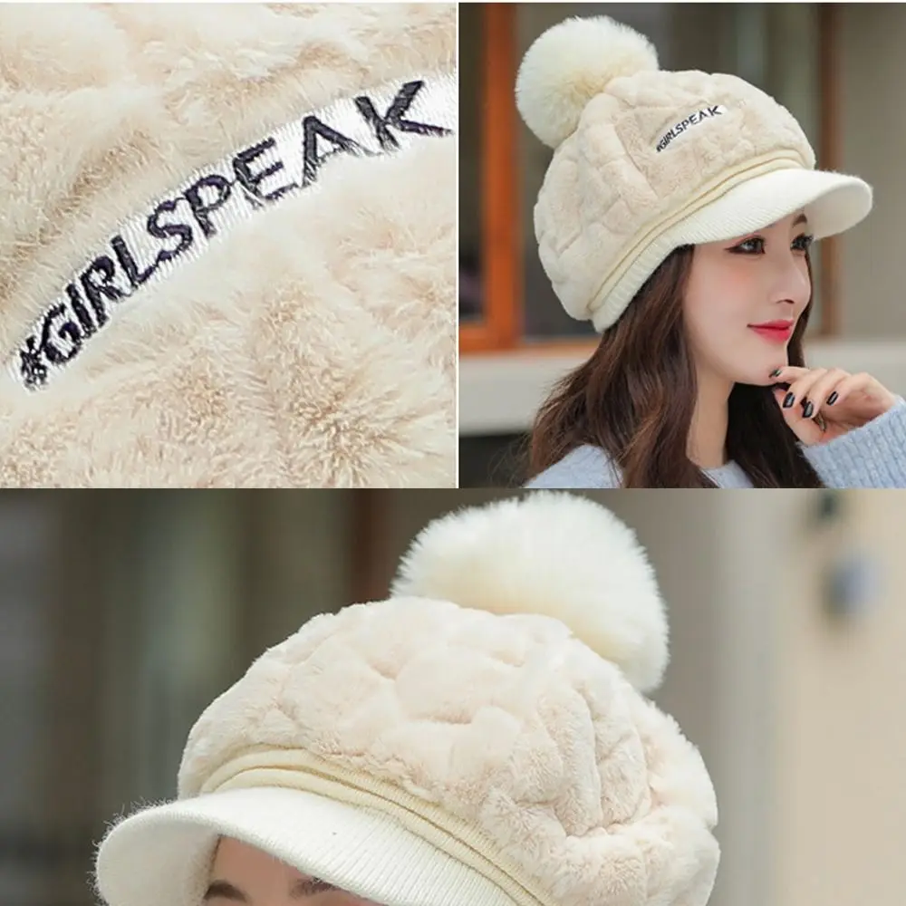 Peaked Cap White Duck Tongue Cap Winter Fluffy Plush Hat Thick Fur Faux Caps Head Warmer Outdoor Visors Women Girl Peaked Cap