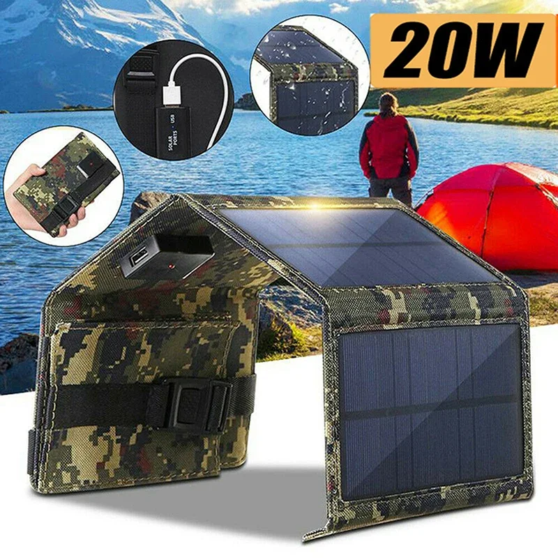 20W/30W Portable Folding Solar Panel Bag Power Bank USB Waterproof Solar Charger for Mobile Phone Car RV Boat Camping Outdoor