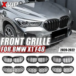 XVIP Carbon Fiber Look Double Line Style Front Racing Grills For BMW X1 F48 LCI 2020-2022 All Black Diamonds Style Upper Grilles