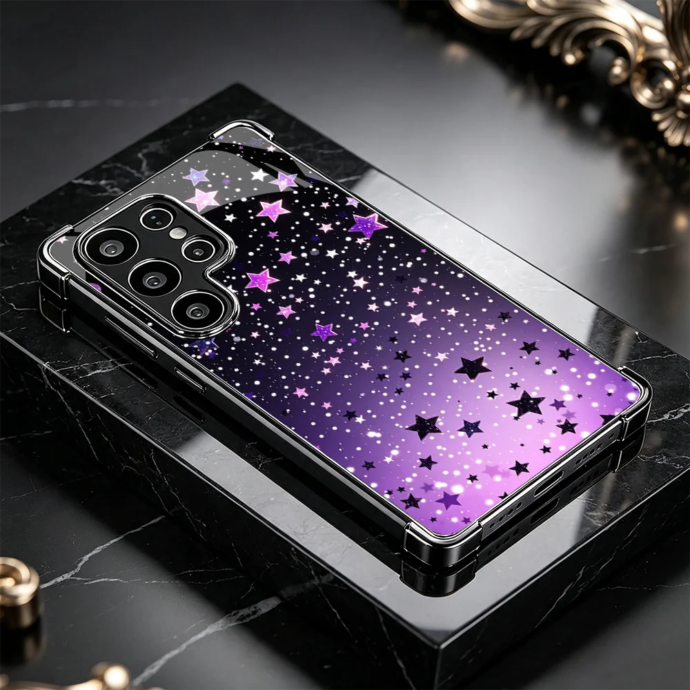 Falling Purple Star Phone case s26 ultra case Glass phone case for Samsung Galaxy S26/S25/S24/S23/S22 FE Ultra Plus Shockproof