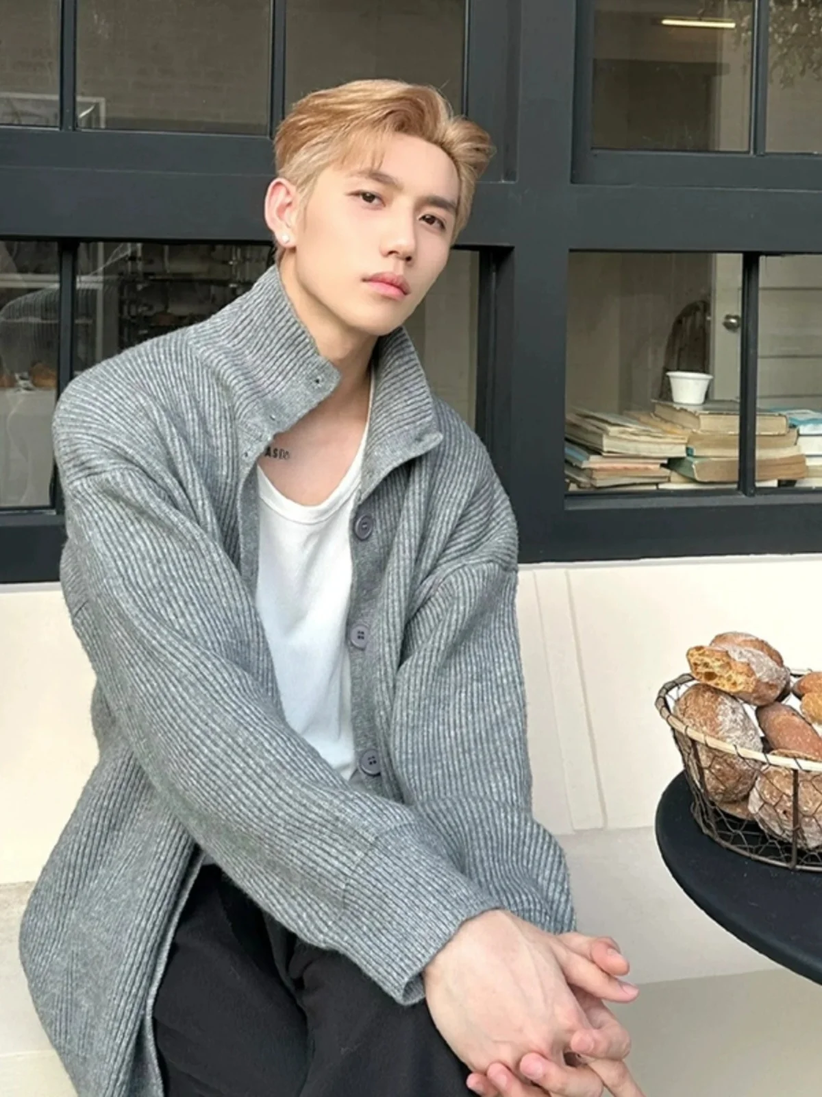 

Мужской кардиган с высоким воротником в японском стиле, осенне-зимний, модный, повседневный, элегантный, высококачественный вязаный свитер-пальто