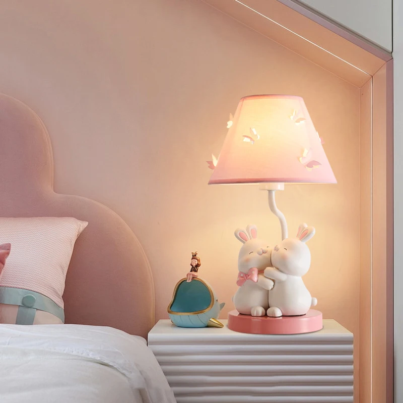 

Children's Room Table Lamps Cute Pink Rabbit Light Modern Warm Romantic Princess Room Decor Girl Bedroom Bedside Table Lights