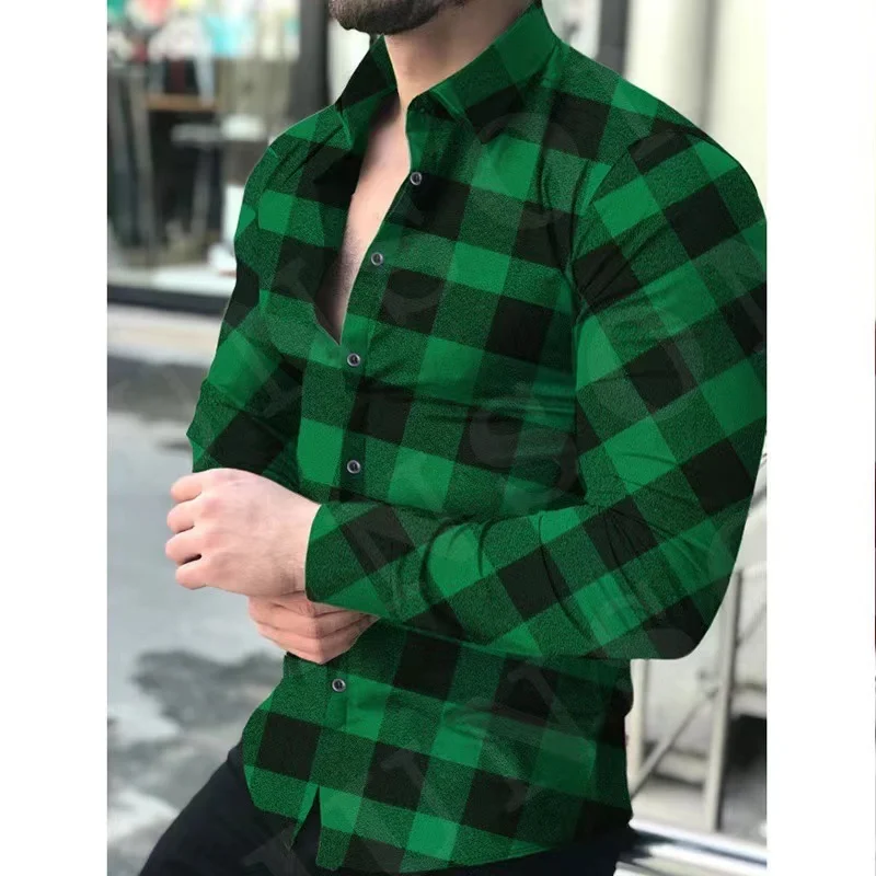 2024 new fashion men\'s four seasons long sleeves, lapel large plaid cardigan casual loose large size shirt tops XS-6XL