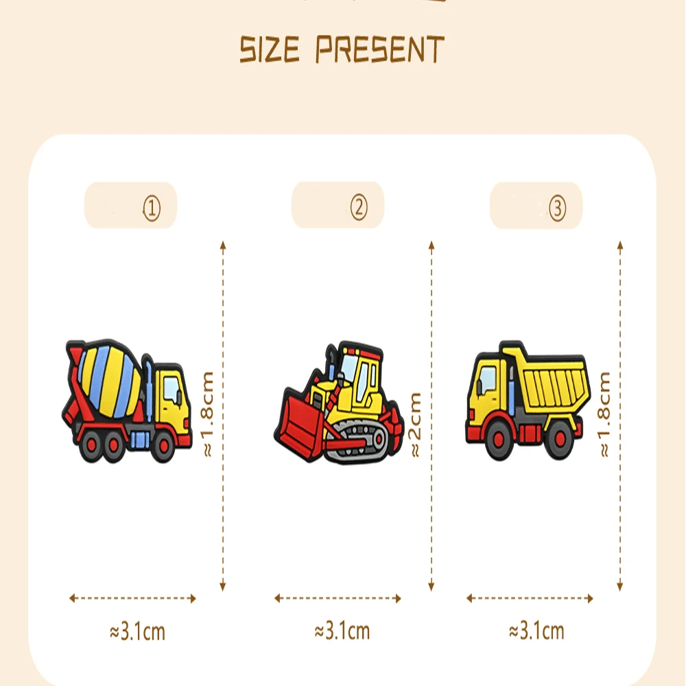 1-100pcs Cartoon Engineering Vehicle Excavator Series PVC Shoe Charms Accessories DIY Sandal Wristbands Decorations Party Gift