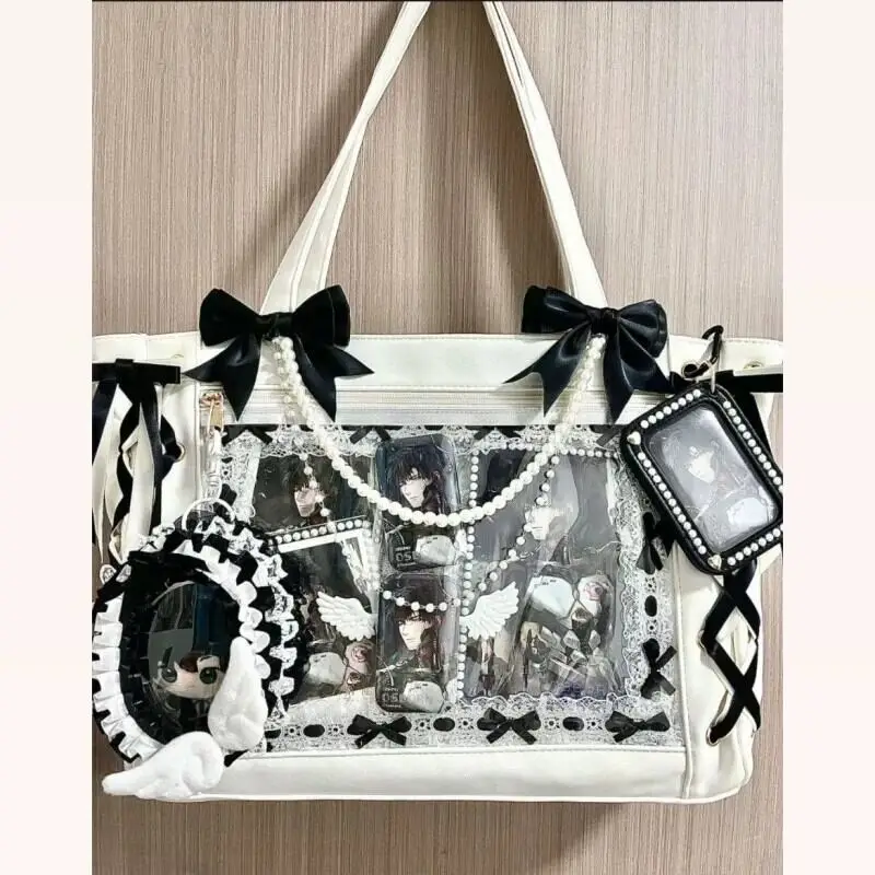Neue Japanische Süße Schleifen-Ita-Tasche, Lolita-Mädchen Transparente Handtaschen, Modische Große Kapazität Tragetasche, Ästhetische Schultertaschen – Detail 6
