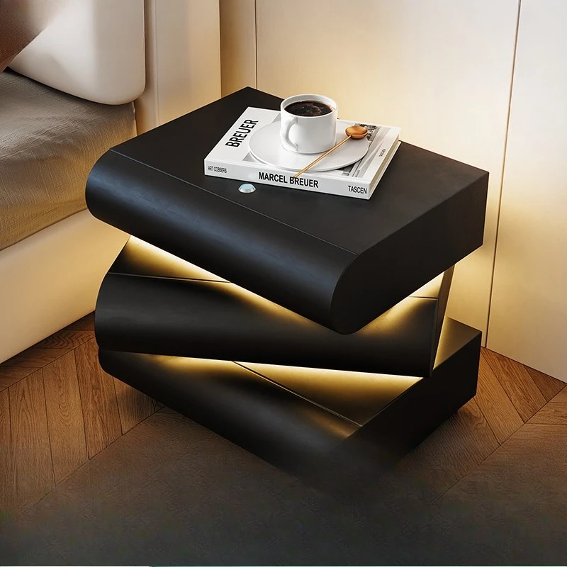 Smart bedside table Solid wood light luxury high-end sense Rotatable  bedroom Simple bedside storage cabinet Bedside cabinet