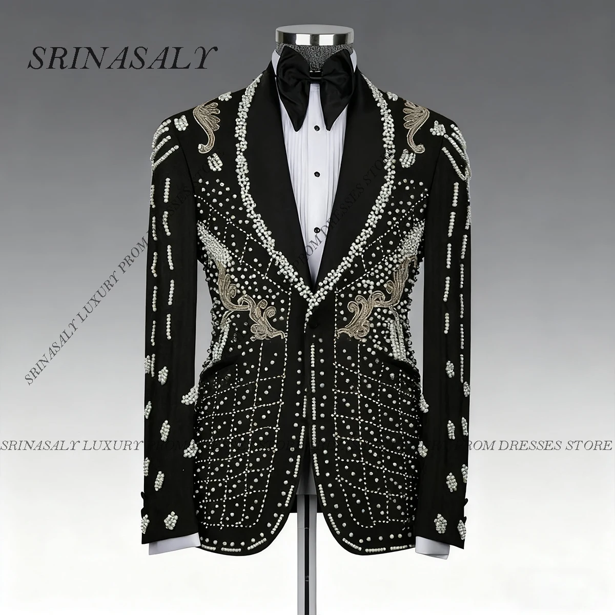 

Customized Glitter Diamond Beaded Men Suit Peaked Lapel Ropa Hombre 2 Pieces Sets Groom Male Blazers Handsome Wedding Tuxedos