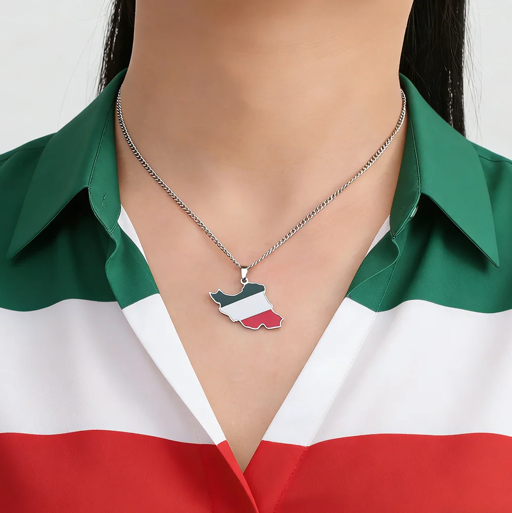 Colliers pendentifs géographiques en émail avec carte et drapeau de l'Iran pour femmes, en acier inoxydable couleur or, bijoux, cadeau, vente en gros 2026