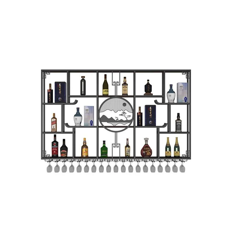

Bar wine cabinet Chinese wrought iron wall-mounted red wine rack, storage, wall-mounted restaurant wine display rack