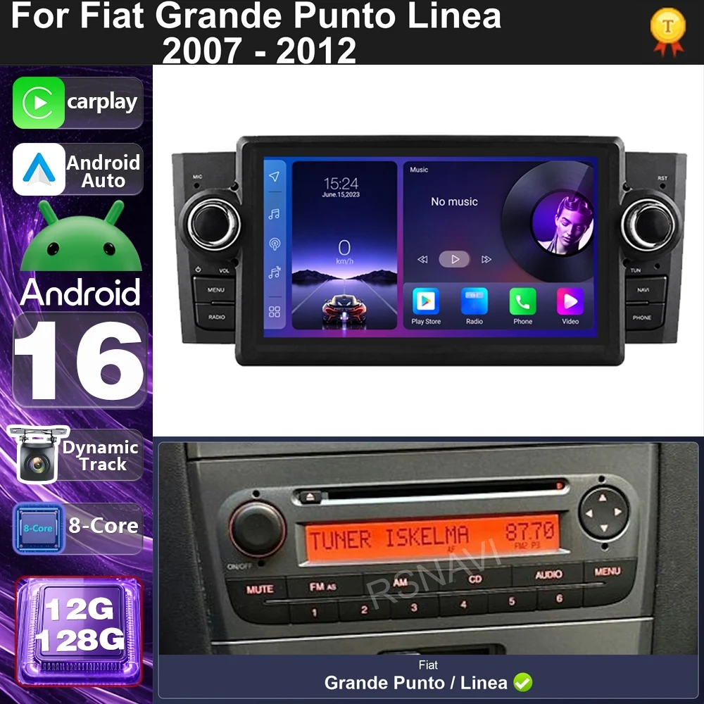 Car Radio Android 16 For Fiat Grande Punto Linea 2007-2012 carplay auto dsp bt 4g