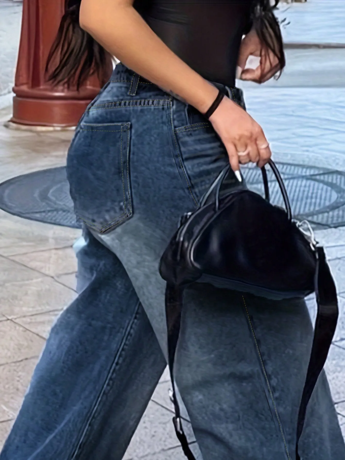 "Jeans de pierna recta lavables informales para mujer |   Vaqueros con múltiples bolsillos"