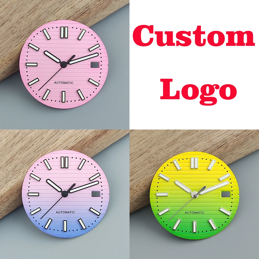 

NH35 unmarked dial custom logo 30.5mm Nautilus pink dial green luminous dial suitable for NH35 movement watch accessories