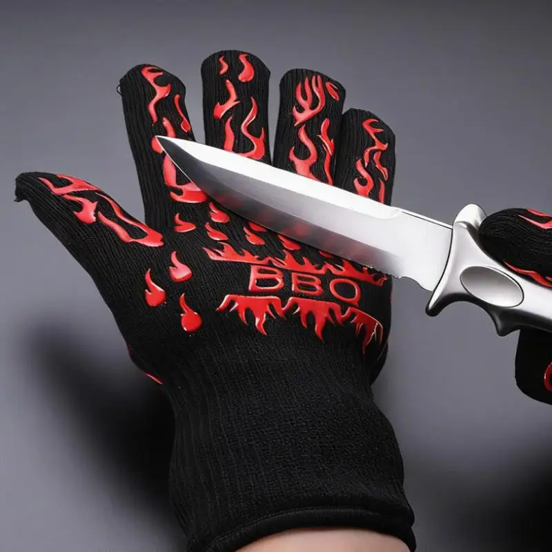 Picture 4: BBQ Gloves Non Slip Silicone Oven Gloves Fireproof Heat Resistant Cut Resistant Mitts Kitchen Gloves For Cooking